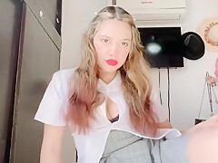 Sneaky Schoolgirl Masturbating While Her Parents Are Home