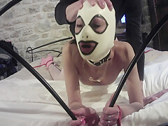 Tied Up On A Bed With A Front Camera, You Can See How Hard Shes Fucked By Her Master